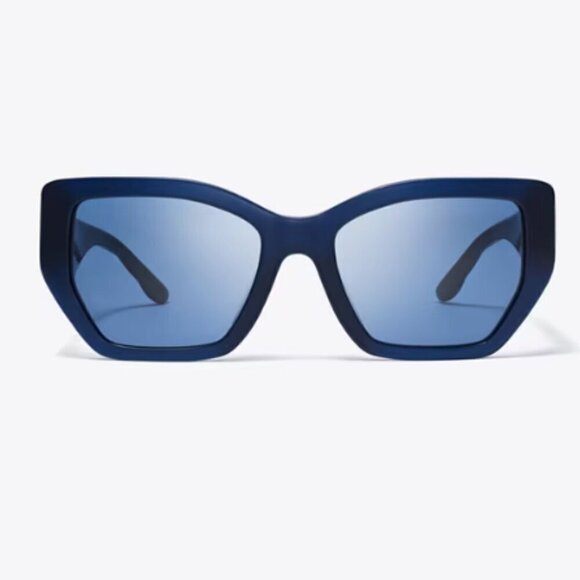 NWT! NEW! Tory Burch Kira Oversized Geometric Sunglasses -Tran Navy /Dark Blue - Picture 2 of 8
